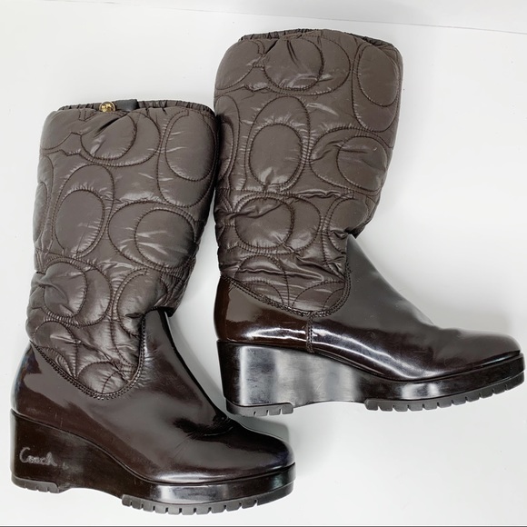 Coach Cantina Brown Wedge Quilted Rain 